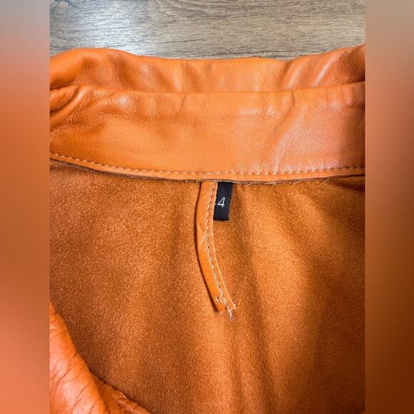 Vintage Debra C Beverly Hills Orange Perforated Leather Jacket Italian Sz 44 (M) - Picture 7 of 12